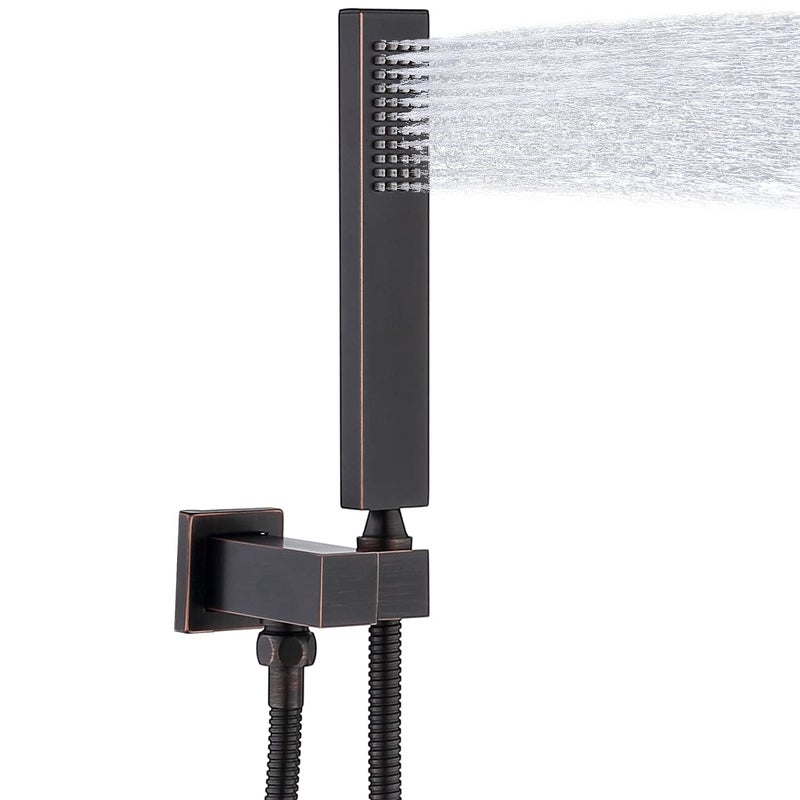 Enga Hand-held Shower Head Set - Oil Rubbed Bronze Brass Handheld Shower Wand with Wall Mount Adjustable Elbow Holder and 59inch Long Hose - Modern Rectangle Hand Shower High Pressure - Image 1